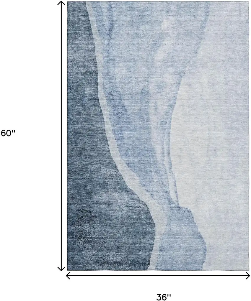 Blue And Ivory Abstract Washable Area Rug With UV Protection Photo 6