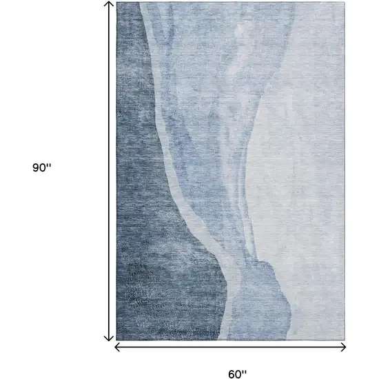 Blue And Ivory Abstract Washable Area Rug With UV Protection Photo 3