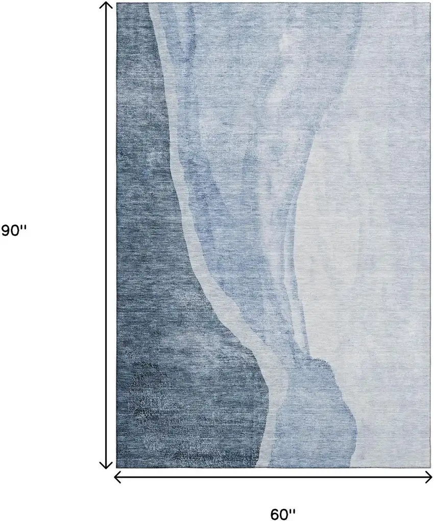 Blue And Ivory Abstract Washable Area Rug With UV Protection Photo 3