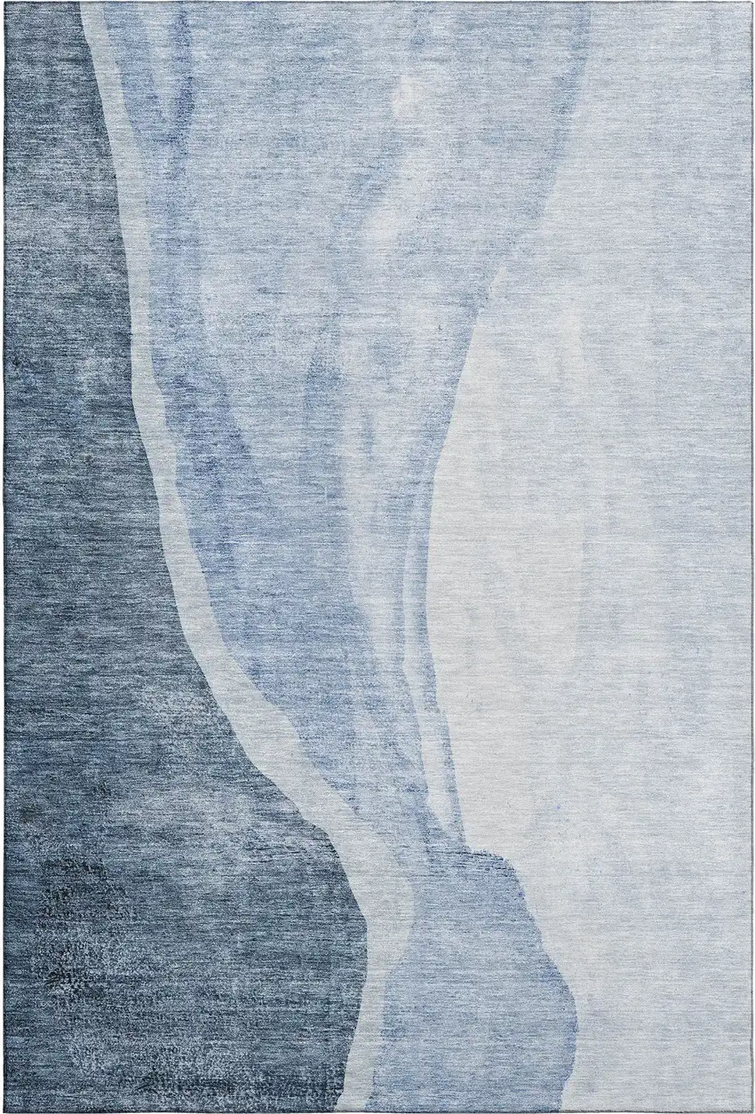 Blue And Ivory Abstract Washable Area Rug With UV Protection Photo 2