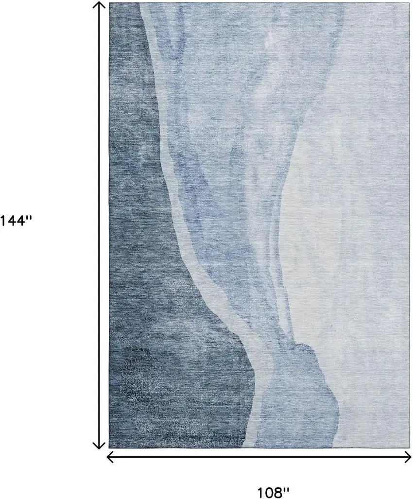Blue And Ivory Abstract Washable Area Rug With UV Protection Photo 3