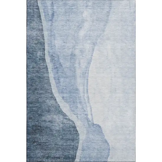 Blue And Ivory Abstract Washable Area Rug With UV Protection Photo 2
