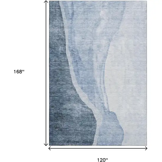 Blue And Ivory Abstract Washable Area Rug With UV Protection Photo 3