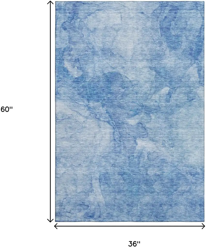 Blue And Ivory Abstract Washable Area Rug With UV Protection Photo 6