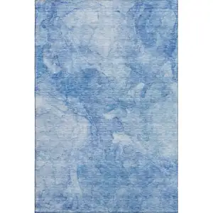 Photo of Blue And Ivory Abstract Washable Area Rug With UV Protection
