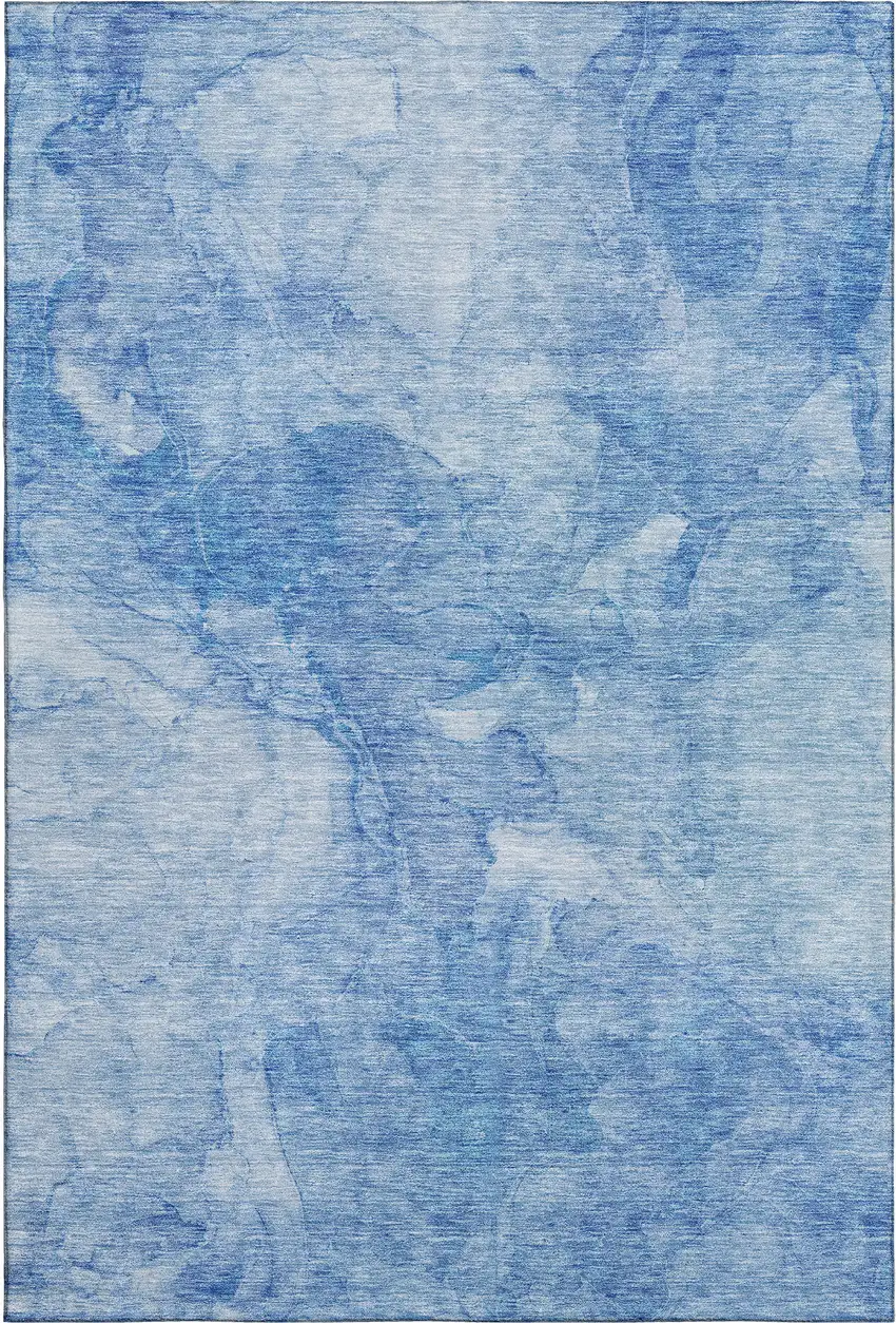 Blue And Ivory Abstract Washable Area Rug With UV Protection Photo 2