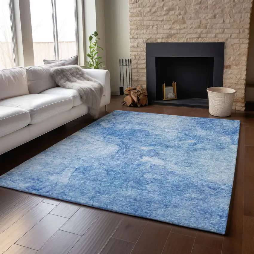 Blue And Ivory Abstract Washable Area Rug With UV Protection Photo 7