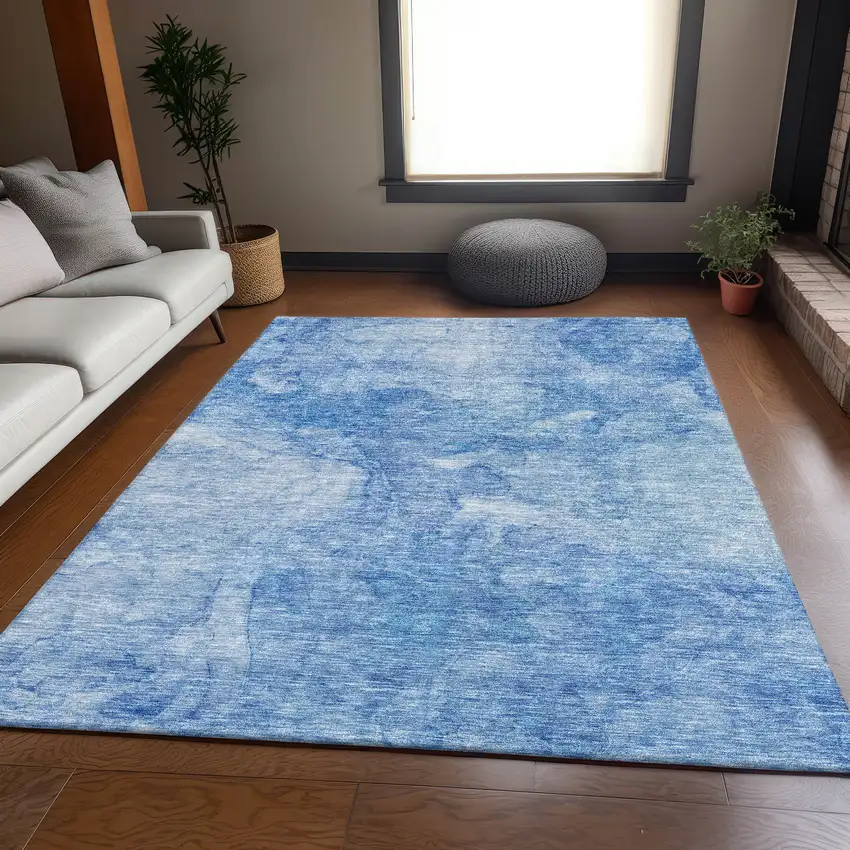 Blue And Ivory Abstract Washable Area Rug With UV Protection Photo 6