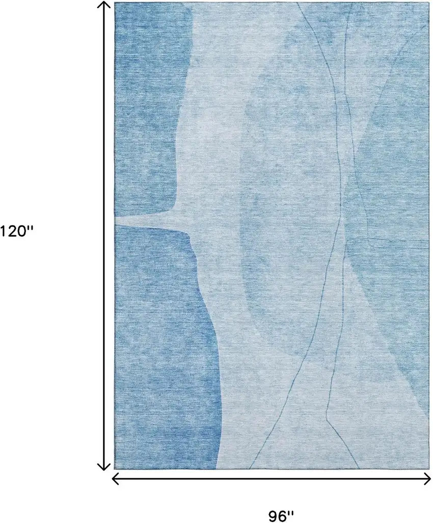 Blue And Ivory Abstract Washable Area Rug With UV Protection Photo 3