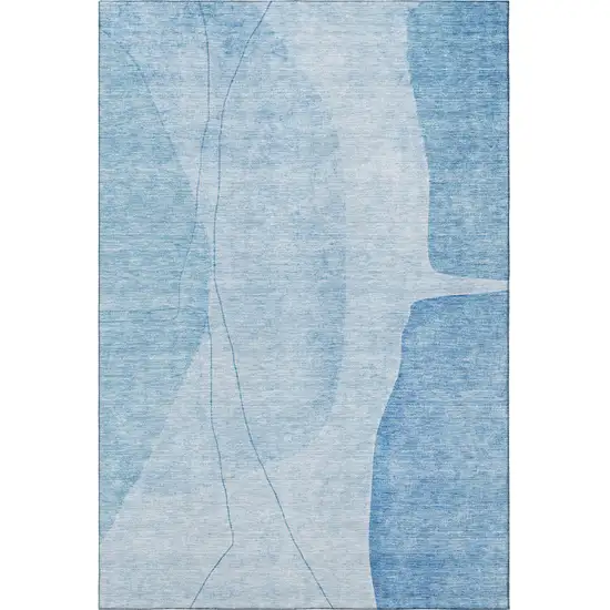 Blue And Ivory Abstract Washable Area Rug With UV Protection Photo 4