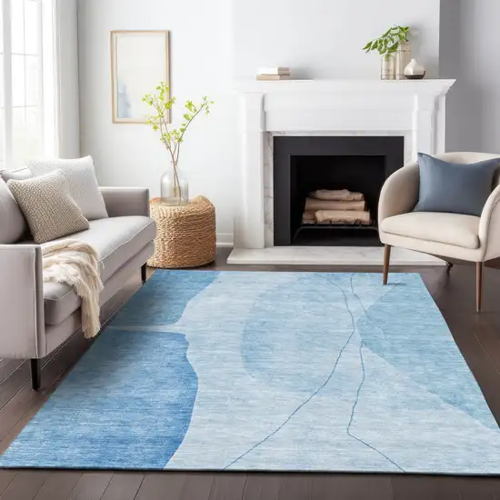 Blue And Ivory Abstract Washable Area Rug With UV Protection Photo 6