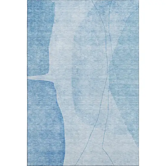 Blue And Ivory Abstract Washable Area Rug With UV Protection Photo 2