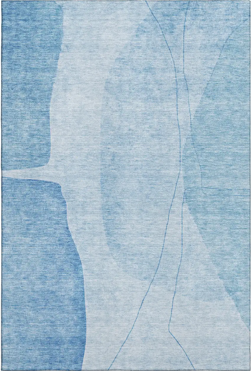 Blue And Ivory Abstract Washable Area Rug With UV Protection Photo 2