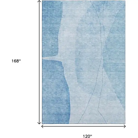 Blue And Ivory Abstract Washable Area Rug With UV Protection Photo 3