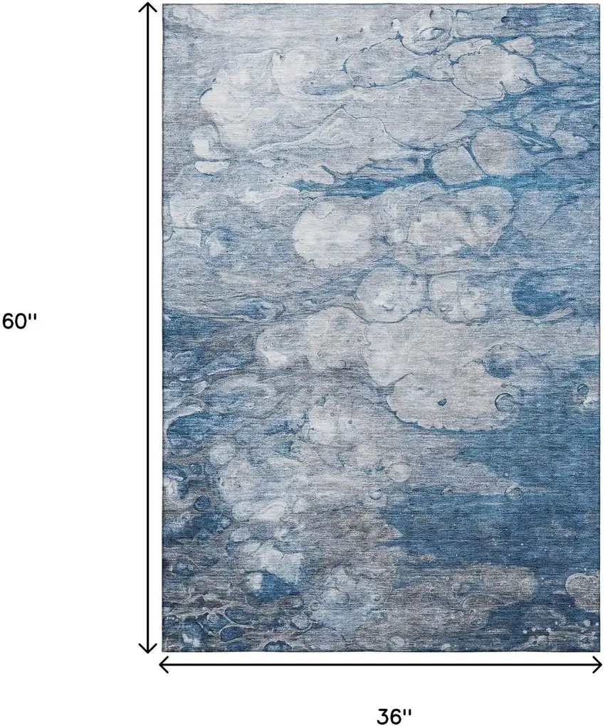 Blue And Ivory Abstract Washable Area Rug With UV Protection Photo 7