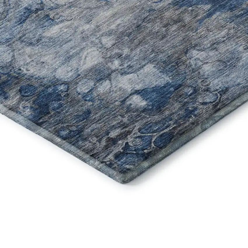 Blue And Ivory Abstract Washable Area Rug With UV Protection Photo 9