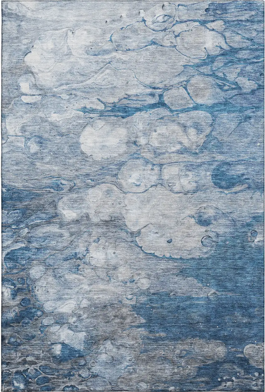 Blue And Ivory Abstract Washable Area Rug With UV Protection Photo 1