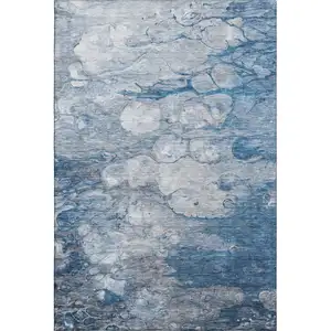 Photo of Blue And Ivory Abstract Washable Area Rug With UV Protection