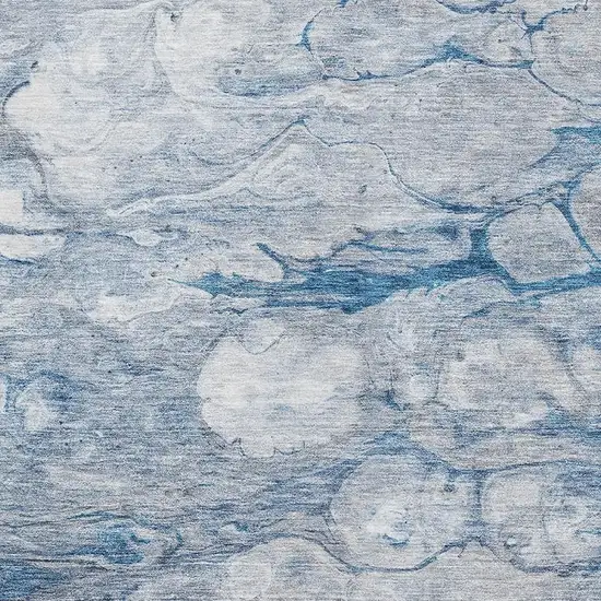 Blue And Ivory Abstract Washable Area Rug With UV Protection Photo 4