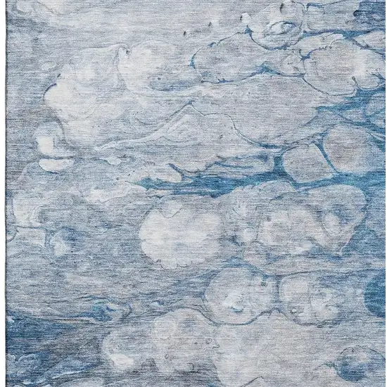 Blue And Ivory Abstract Washable Area Rug With UV Protection Photo 5