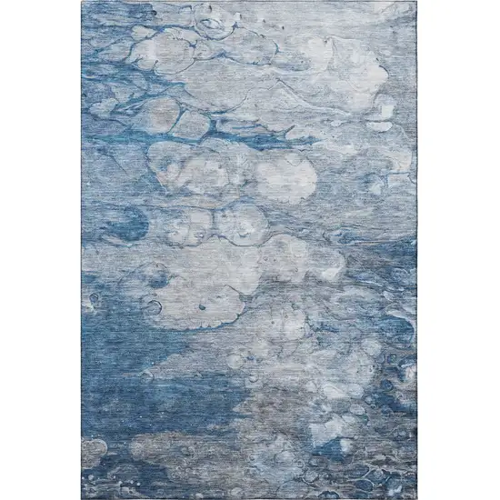 Blue And Ivory Abstract Washable Area Rug With UV Protection Photo 4