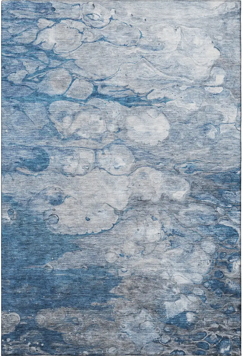 Blue And Ivory Abstract Washable Area Rug With UV Protection Photo 4