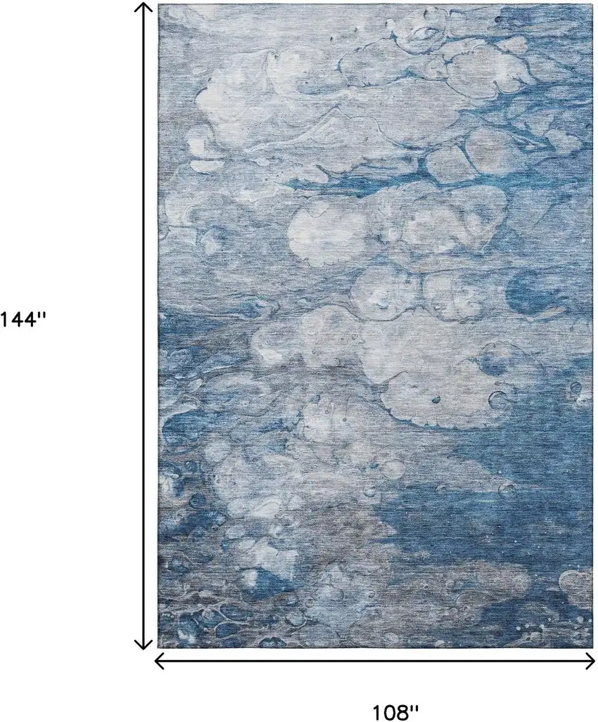 Blue And Ivory Abstract Washable Area Rug With UV Protection Photo 3