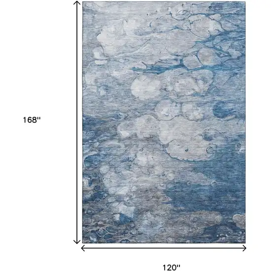 Blue And Ivory Abstract Washable Area Rug With UV Protection Photo 3
