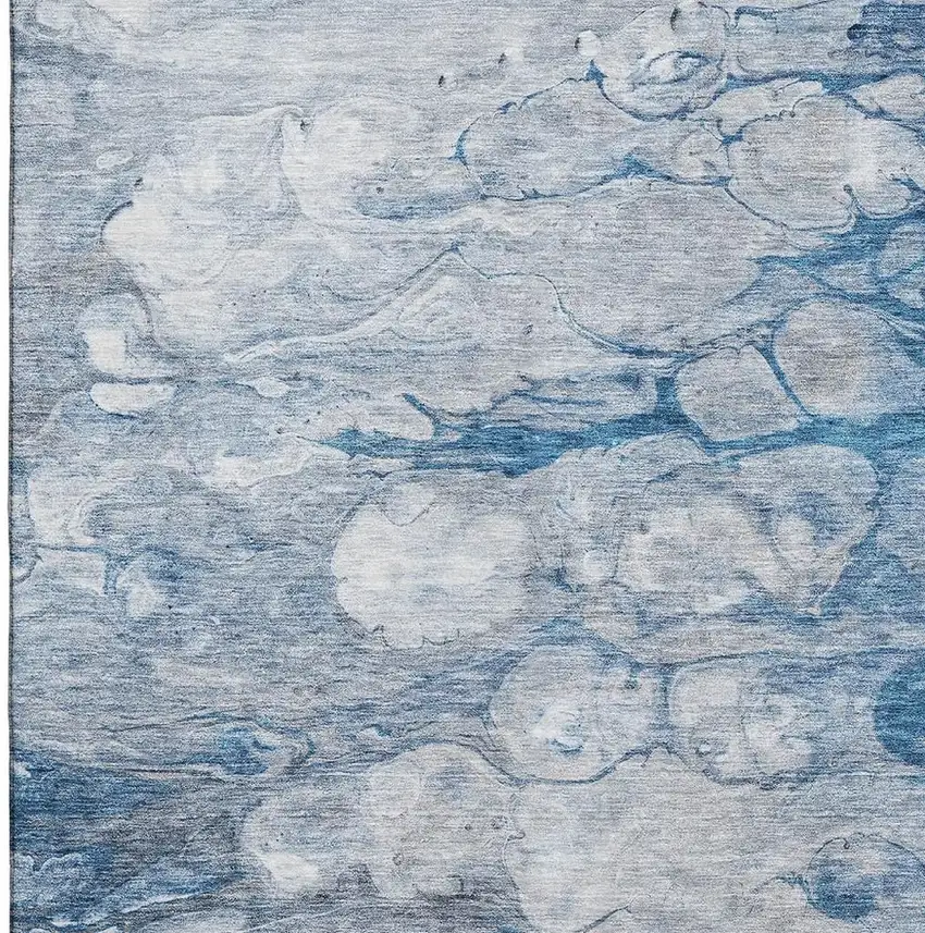 Blue And Ivory Abstract Washable Area Rug With UV Protection Photo 6