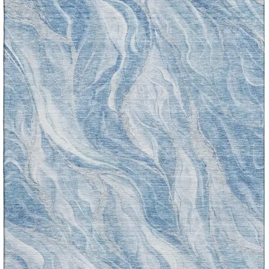 Blue And Ivory Abstract Washable Area Rug With UV Protection Photo 3