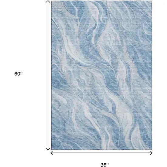 Blue And Ivory Abstract Washable Area Rug With UV Protection Photo 6