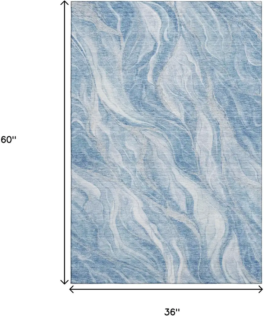 Blue And Ivory Abstract Washable Area Rug With UV Protection Photo 6