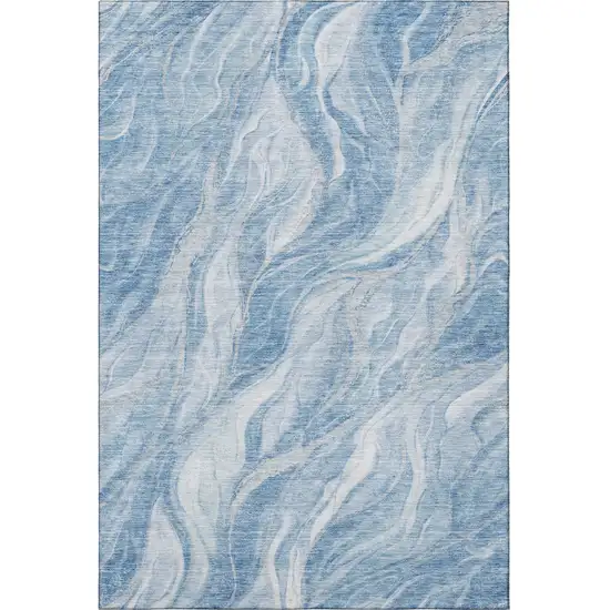 Blue And Ivory Abstract Washable Area Rug With UV Protection Photo 4