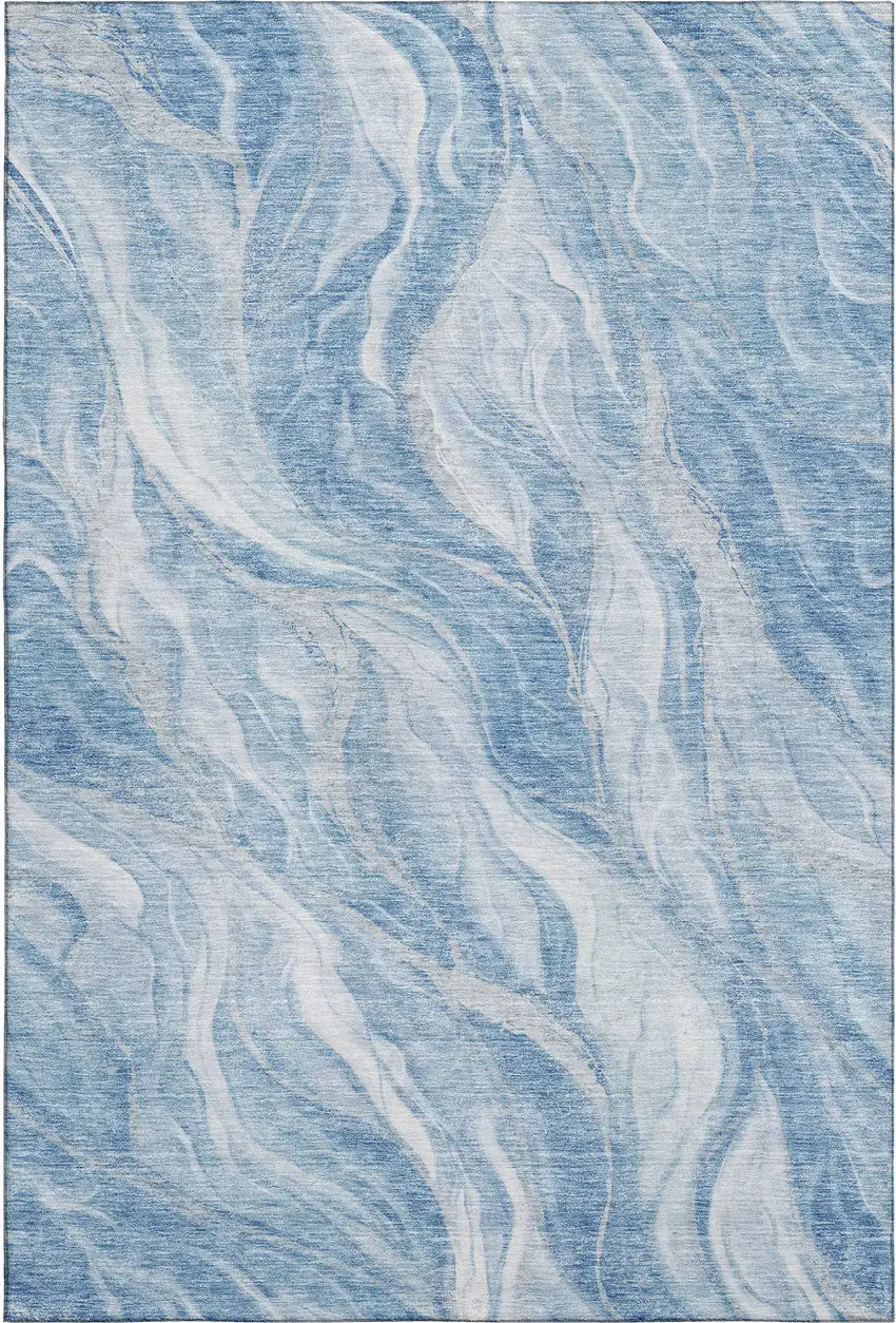 Blue And Ivory Abstract Washable Area Rug With UV Protection Photo 2