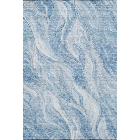 Blue And Ivory Abstract Washable Area Rug With UV Protection Photo 2