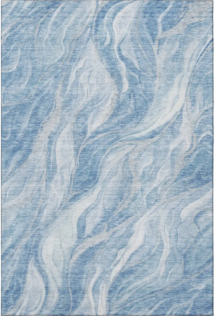 Blue And Ivory Abstract Washable Area Rug With UV Protection Photo 3