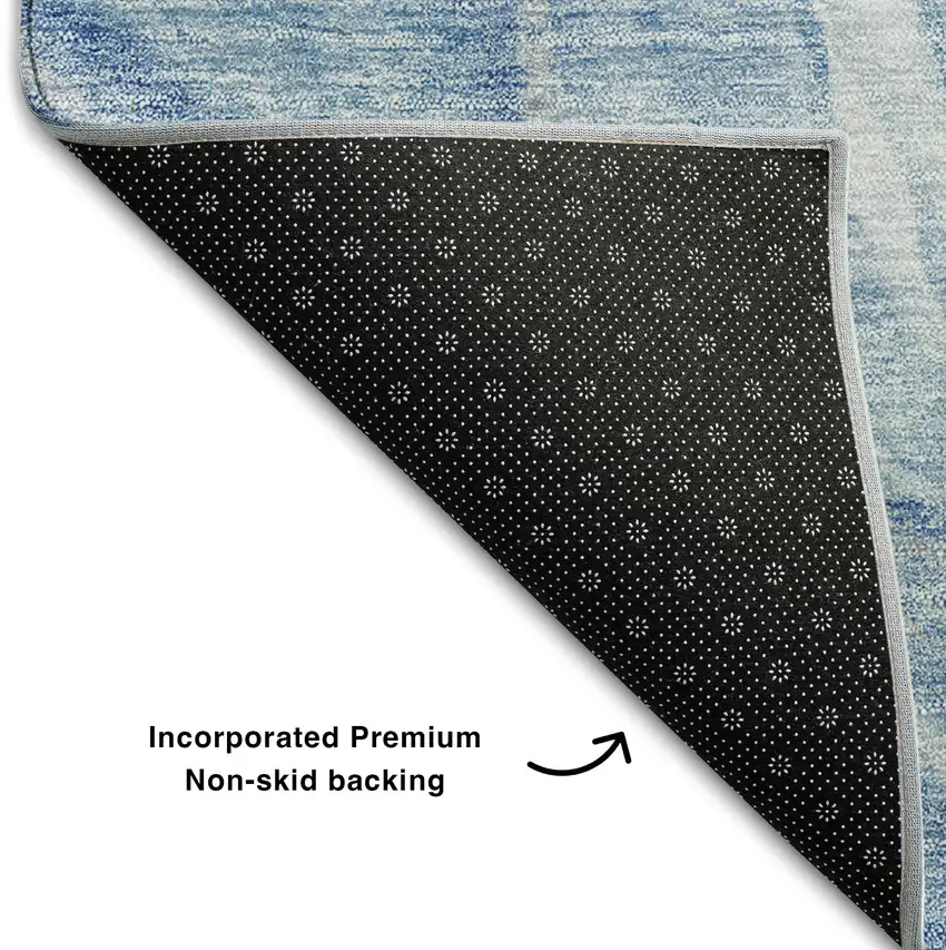 Blue And Ivory Abstract Washable Area Rug With UV Protection Photo 8