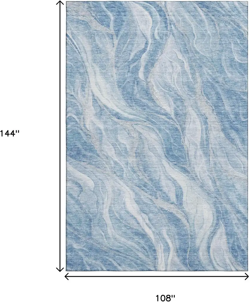 Blue And Ivory Abstract Washable Area Rug With UV Protection Photo 7