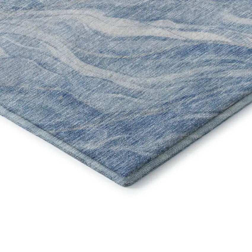 Blue And Ivory Abstract Washable Area Rug With UV Protection Photo 9