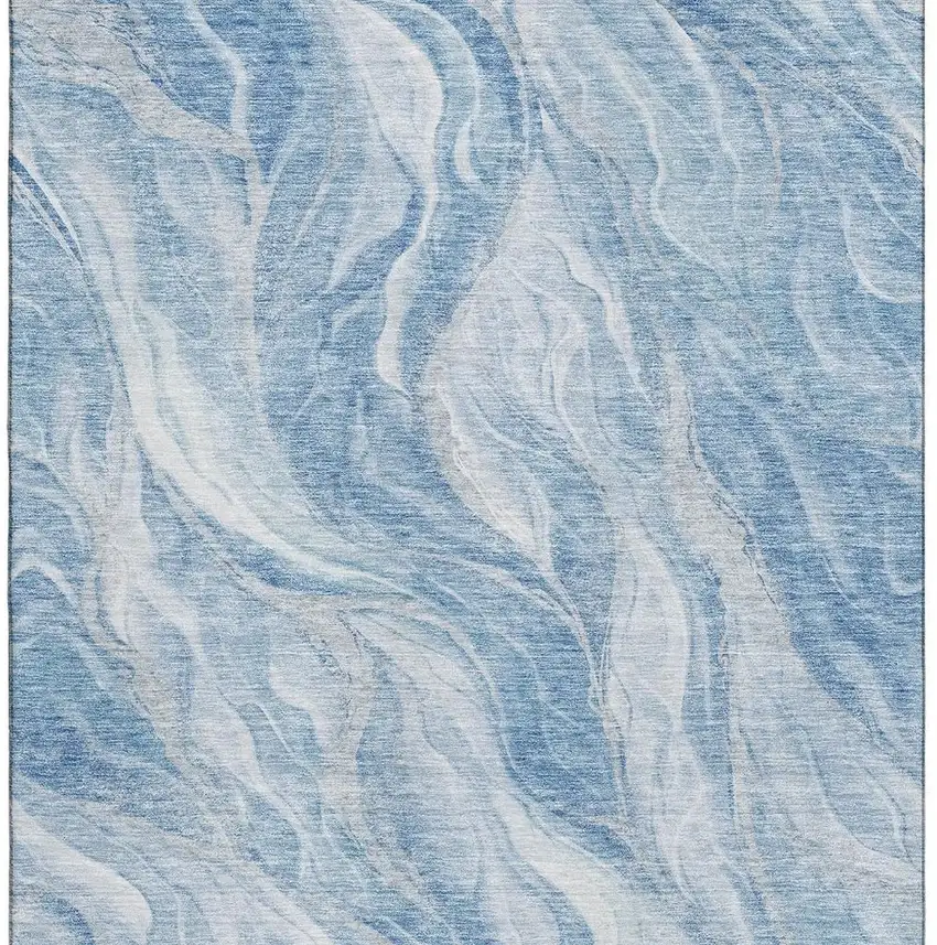 Blue And Ivory Abstract Washable Area Rug With UV Protection Photo 5