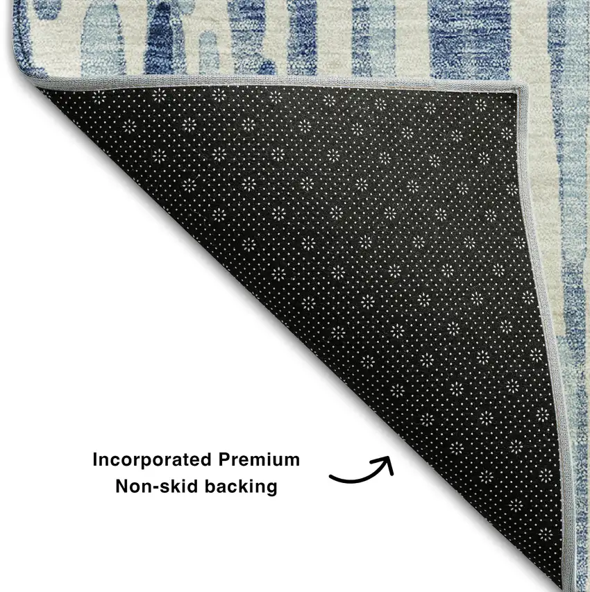 Blue And Ivory Abstract Washable Area Rug With UV Protection Photo 7