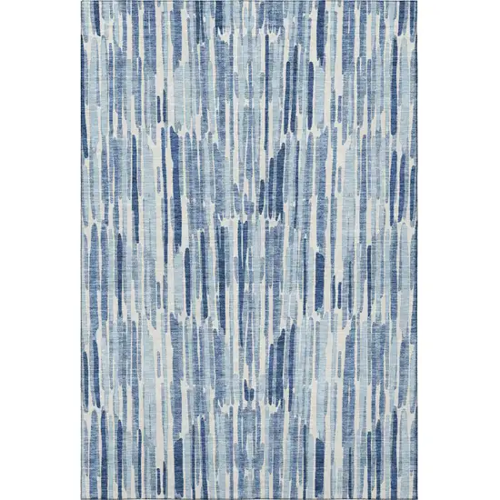 Blue And Ivory Abstract Washable Area Rug With UV Protection Photo 4
