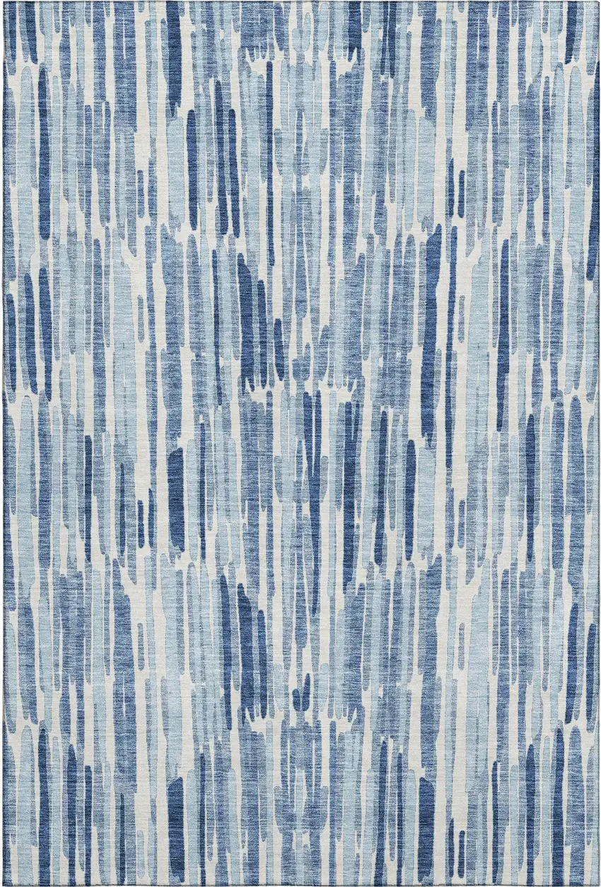 Blue And Ivory Abstract Washable Area Rug With UV Protection Photo 1