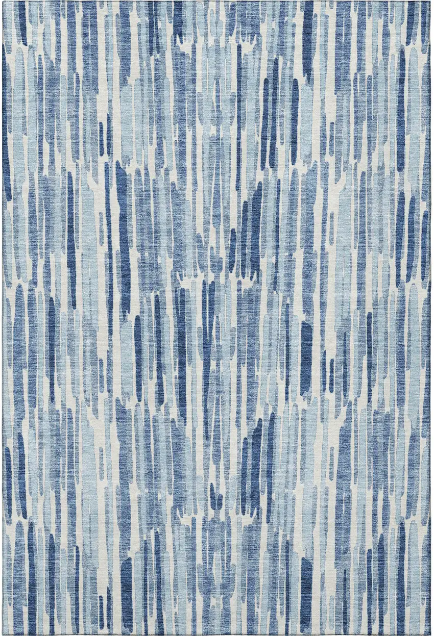Blue And Ivory Abstract Washable Area Rug With UV Protection Photo 3