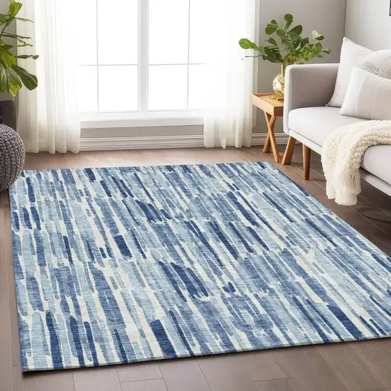 Blue And Ivory Abstract Washable Area Rug With UV Protection Photo 5