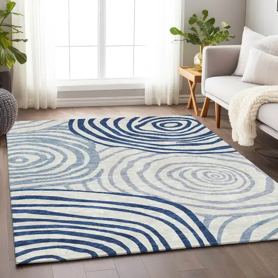 Blue And Ivory Abstract Washable Area Rug With UV Protection Photo 5