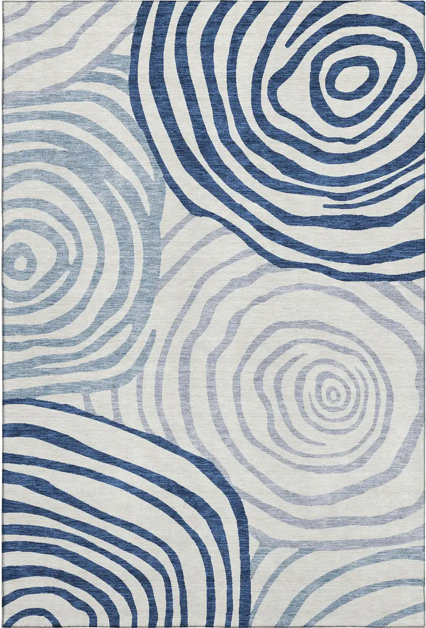 Blue And Ivory Abstract Washable Area Rug With UV Protection Photo 1