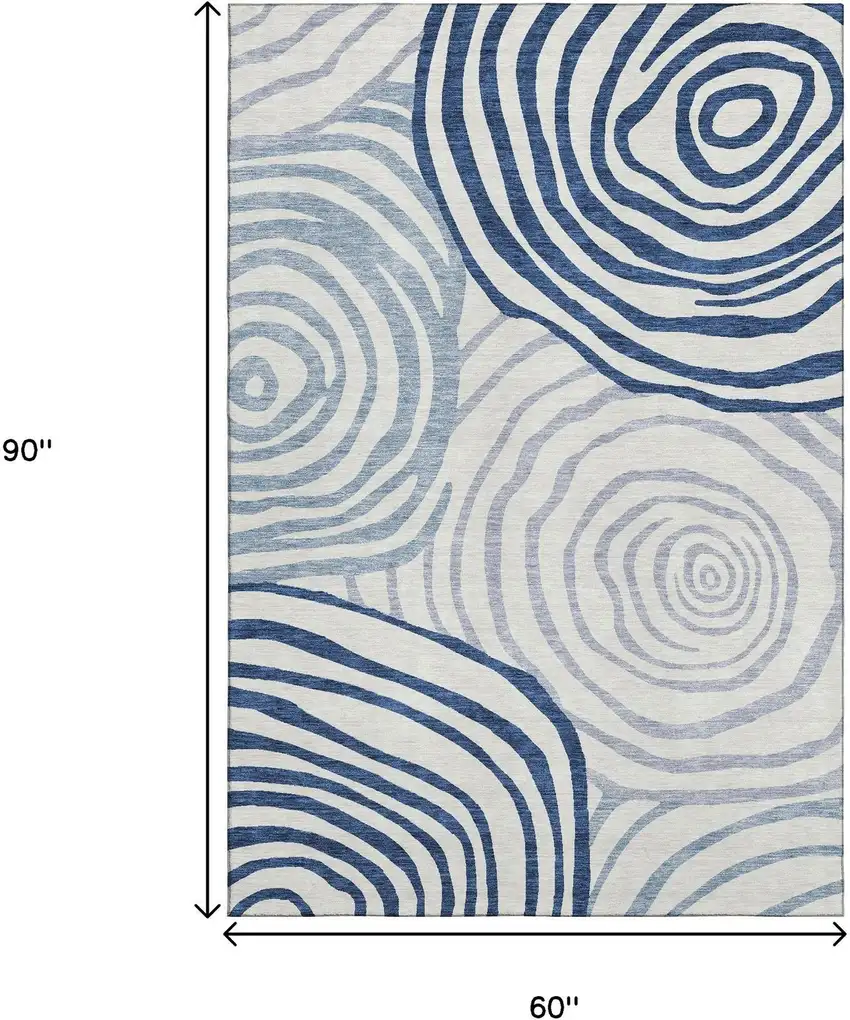 Blue And Ivory Abstract Washable Area Rug With UV Protection Photo 3