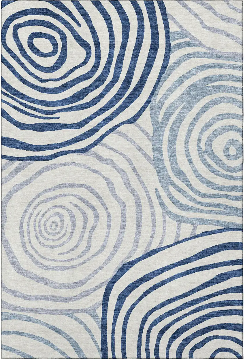 Blue And Ivory Abstract Washable Area Rug With UV Protection Photo 4