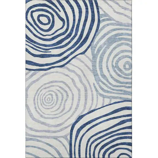 Blue And Ivory Abstract Washable Area Rug With UV Protection Photo 4